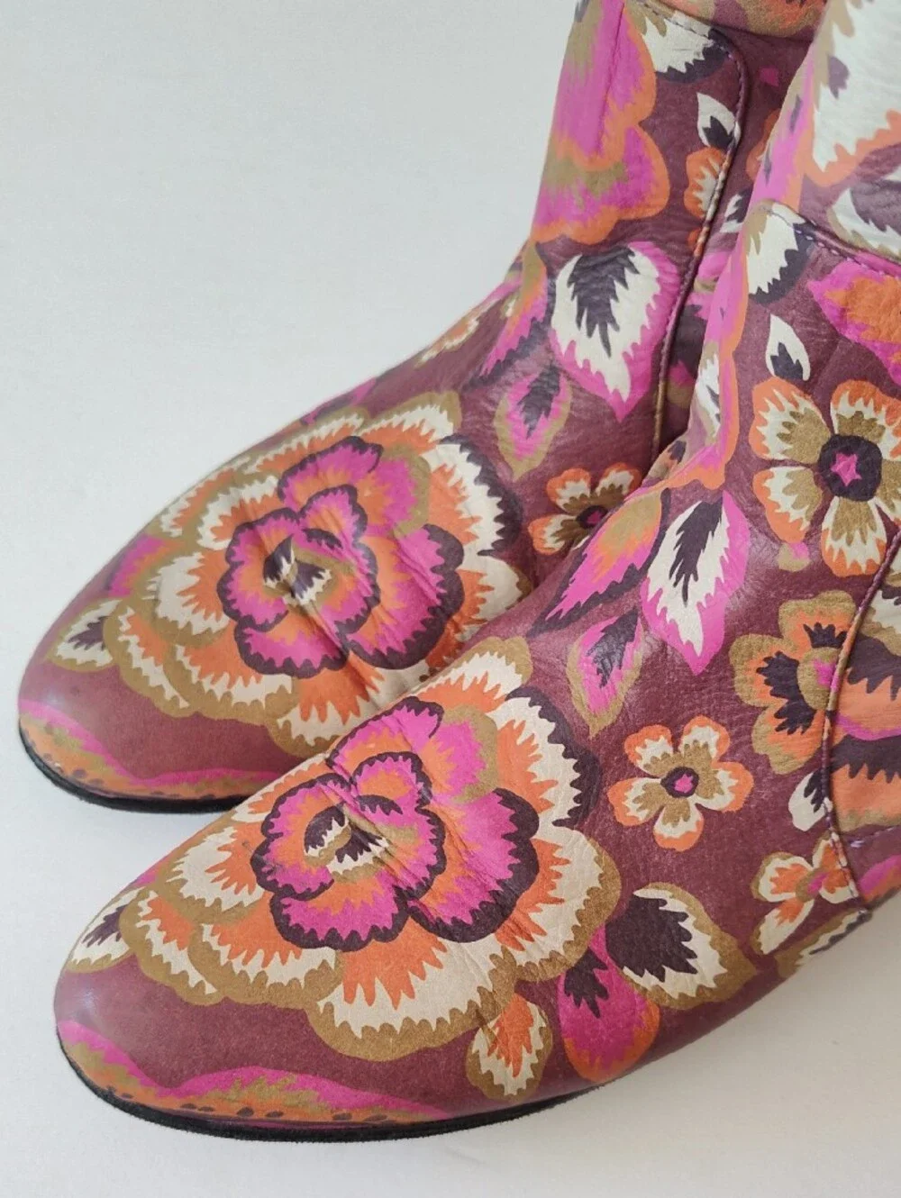 BALDININI ITALY Pink Multicolor Floral Knee-High Leather Boots Size 38 US 8